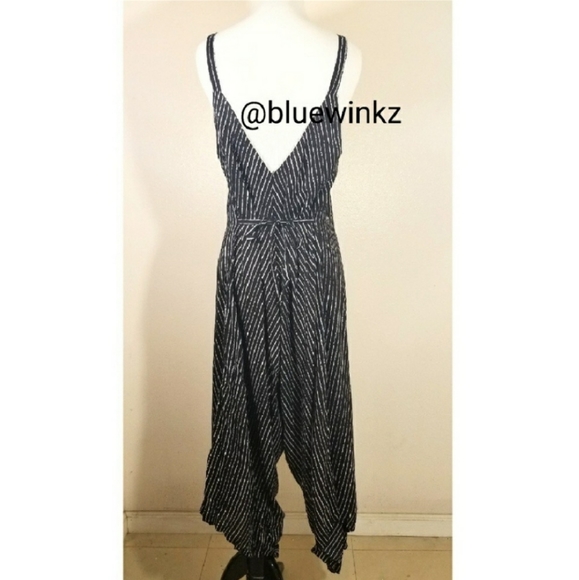 Harem Black and White Stripe Jumpsuit Dress - Picture 6 of 7